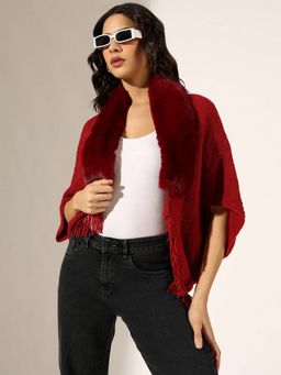 SHOWOFF - Red Acrylic Self Design Open Front Shrug