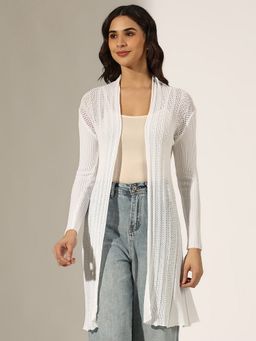 SHOWOFF - White Acrylic Self Design Open Front Shrug