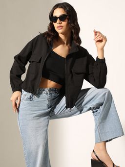 SHOWOFF - Black Nylon Textured Jacket