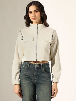 SHOWOFF - White Cotton Solid/Plain Jacket