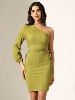 SHOWOFF - Women Green Acrylic Solid Mini Dress