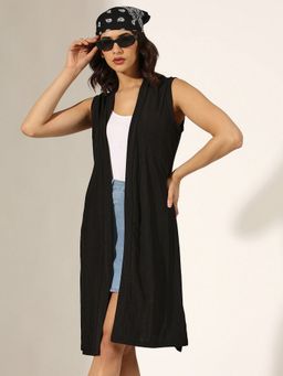 SHOWOFF - Black Nylon Solid/Plain Open Front Shrug