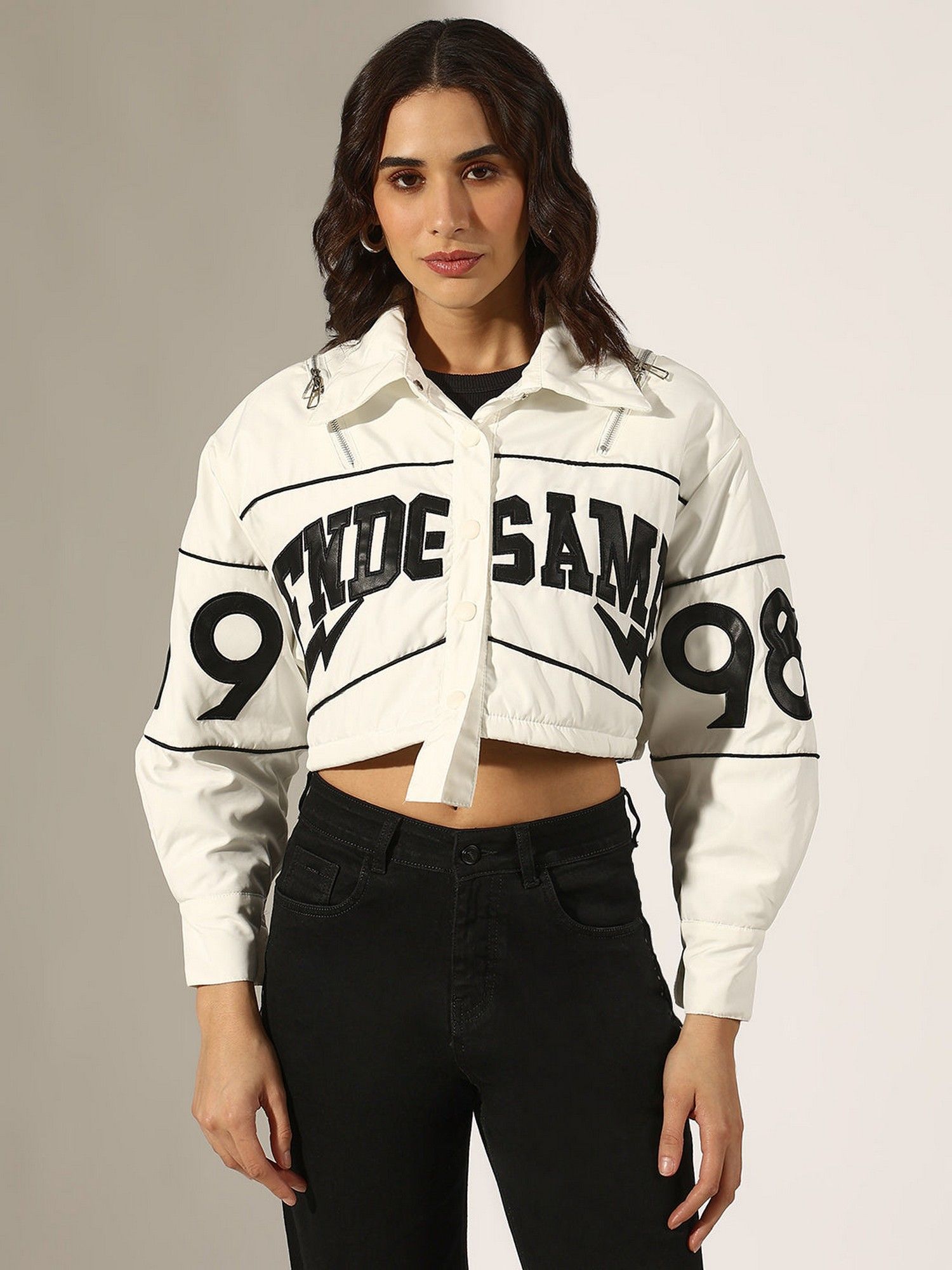 showoffff White Nylon Typography Bomber Jacket-picture-16