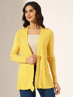 SHOWOFF - Yellow Acrylic Self Design Open Front Shrug