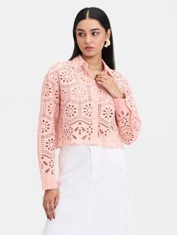 Virgio - Women Peach Embroidered Shirt