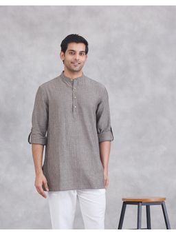 Fabindia - Cotton Checks Short Grey Kurta