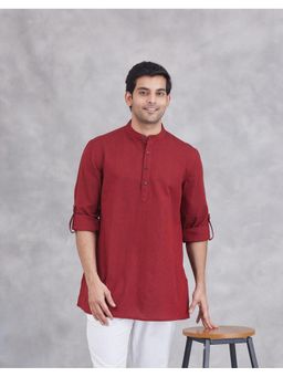 Fabindia - Cotton Checks Short Maroon Kurta