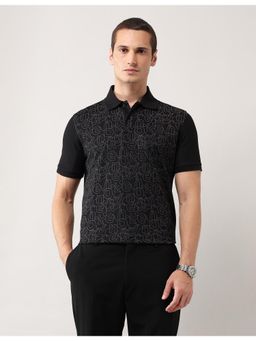 Arrow Newyork - Mens Black Typographic Pure Cotton Polo T-Shirt