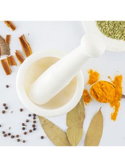 Omega - Marble Mortar and Pestle Set Okhli-Spice Mixer- 4 Inch White