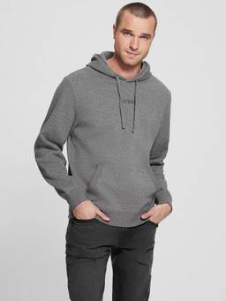 Guess - Men Grey Solid Hooded Neck Hoodie
