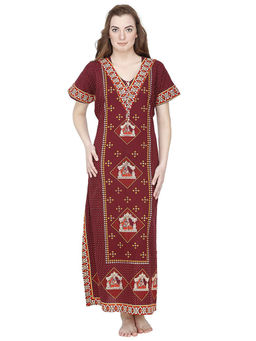 Secret Wish - Women Maroon Printed Cotton Nighty (Free Size)
