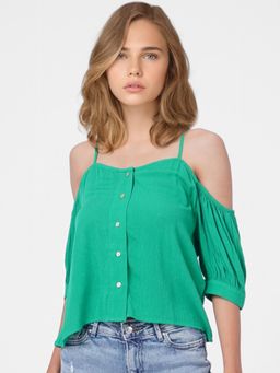 ONLY - Women Solid Green Top
