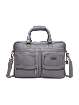 WILDHORN - Grey Leather Laptop Messenger Bag for Men| Padded Laptop Compartment |Office Bag
