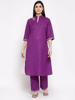 DART STUDIO - Embroidered Cotton Kurta And Palazzo Purple (Set of 2)