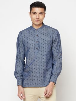 Fabindia - Cotton Blue Self Design Men Shirt