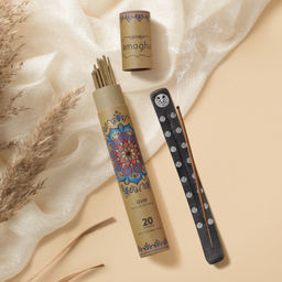 Amogha - Masala Incense Sticks In Tube Packing with Black Ashcatcher & White Prints (Pack of 3)