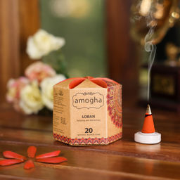 Amogha - Incense Cone In A Hexa Krafted Box with Flower Lock Top Pack of 4