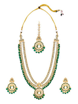 Zaveri Pearls - Green Meenakari Bridal Kundan Long Necklace Earring & Maang Tikka Set-ZPFK17195