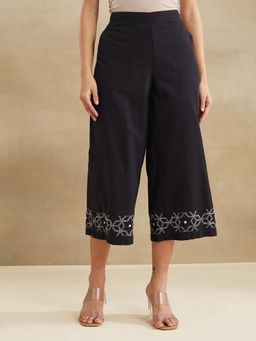 Fabindia - Black Cotton Chikankari Culottes