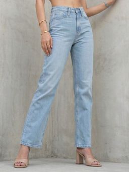 DELAN - Women Ice Mid-Wash Straight Fit Denim Jeans