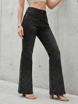 DELAN - Women Midnight Stardust Embellished Flared Denim