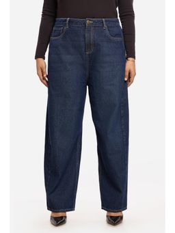 Virgio - Solid Cotton Barrel Fit Denim Plus Size Jeans for Women Blue