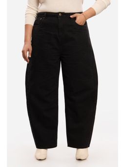 Virgio - Solid Cotton Barrel Fit Denim Plus Size Jeans for Women Black