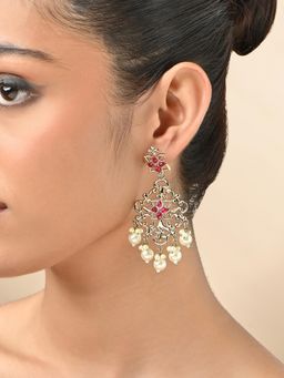 Fida - Pink Stone and Pearl Drop Earrings
