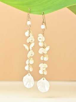 ToniQ - White Pearl Floral Drop Earrings
