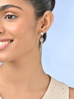 ToniQ - Gold Plated Crystal Fringe Stone Studded Drop Earrings