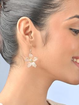 ToniQ - Baby Pink Enamel Floral Drop Earrings