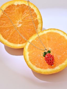 ToniQ - Strawberry Sweetheart Red and Green Beaded Pendant Necklace