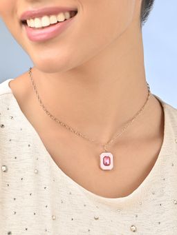 ToniQ - Pink Stone Studded Pendant Necklace