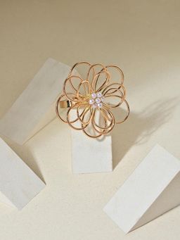 ToniQ - Gold Plated Bloom White Pearl Ring