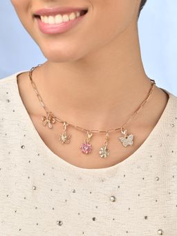 ToniQ - Pink Floral, Butterfly and Bow Interchangeable Multi-Charm Necklace
