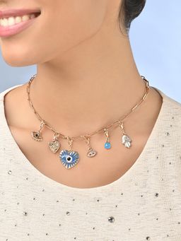 ToniQ - Evil Eye Multi-Charm Stones Necklace