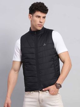 Rock.it - Mens Solid Black Mock Neck Sleeveless Jacket