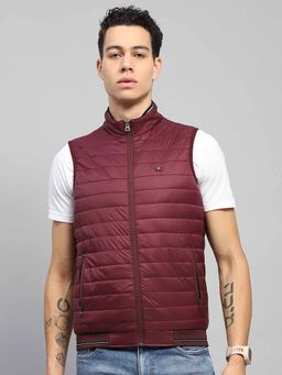 Monte Carlo - Mens Solid Wine Mock Neck Sleeveless Jacket