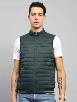Monte Carlo - Mens Solid Green Mock Neck Sleeveless Jacket