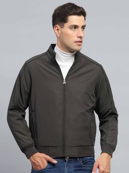 Monte Carlo - Mens Solid Black Mock Neck Full Sleeve Jacket