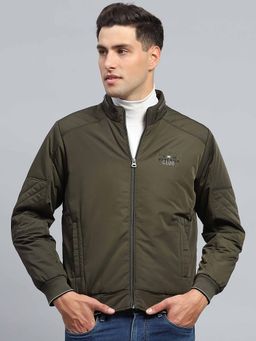 Monte Carlo - Mens Solid Olive Mock Neck Full Sleeve Jacket