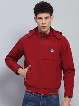 Monte Carlo - Mens Solid Maroon Hooded Neck Full Sleeve Jacket