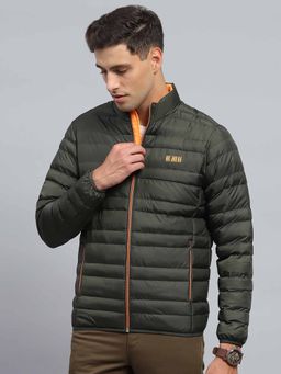 Monte Carlo - Mens Solid Olive Mock Neck Full Sleeve Jacket