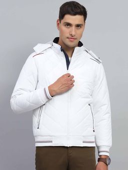 Monte Carlo - Mens Solid White Detachable Hoodie Full Sleeve Jacket