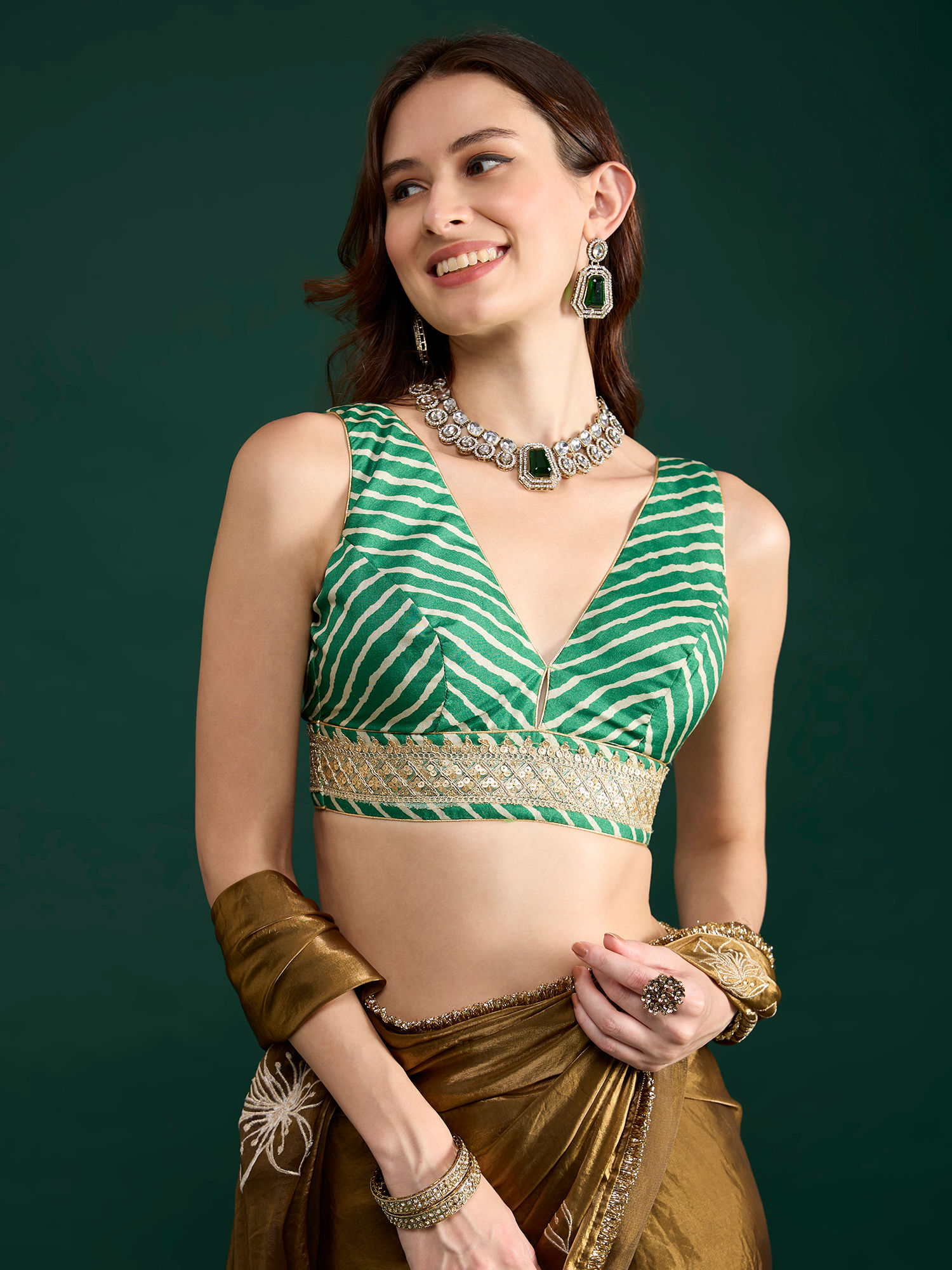 gajra gang Green Leheriya Lace Embellished V Neck Blouse Trousseau Tijori-picture-42