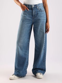 Calvin Klein - Blue Mid-Wash Wide Fit High Rise Jeans