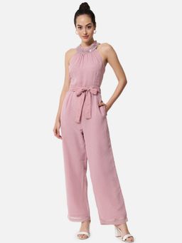 ALL WAYS YOU - Blush Pink Embellished Halter Neck Wide-Leg Jumpsuit