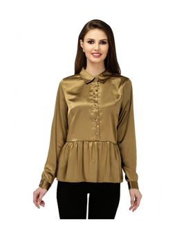 ASHTAG - Gold Peplum Satin Shirt