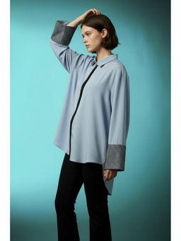 ASHTAG - Blue Rhinestone Cuff Zip Shirt
