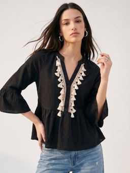 Outzidr - Black Tassel Detail Top